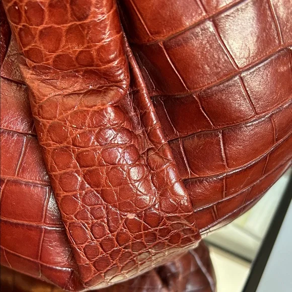 Furla Crocodile-Embossed Rust Colored Tote Bag - Picture 10 of 15